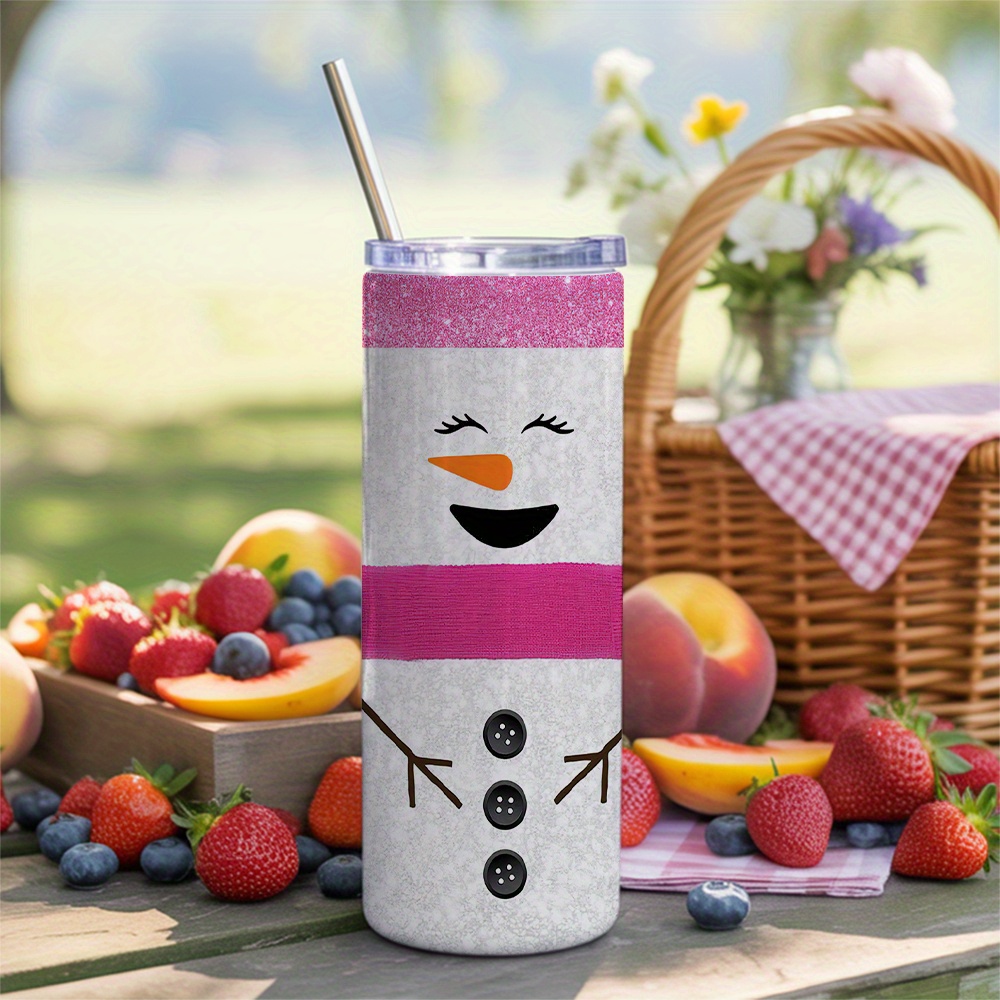 Tumbler 20Oz White - 귀여운 눈사람 얼굴 디자인의 대형 20oz